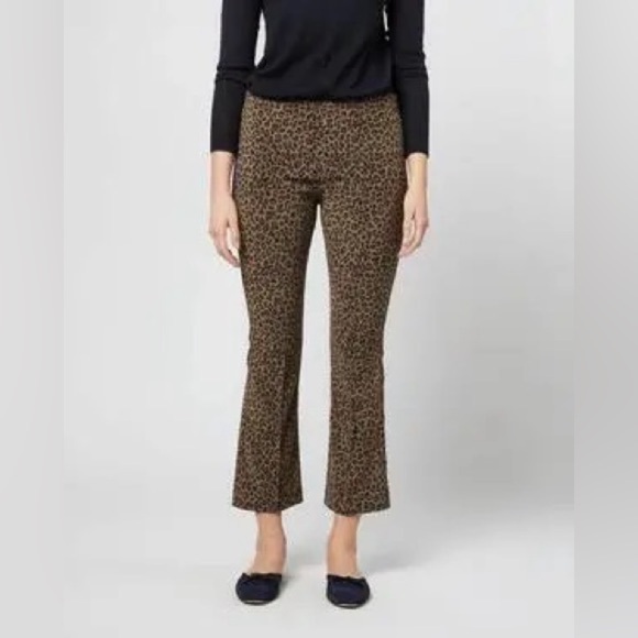 NWT Ann Mashburn Faye Flare Cropped Pant Olive Leopard M - Picture 1 of 13